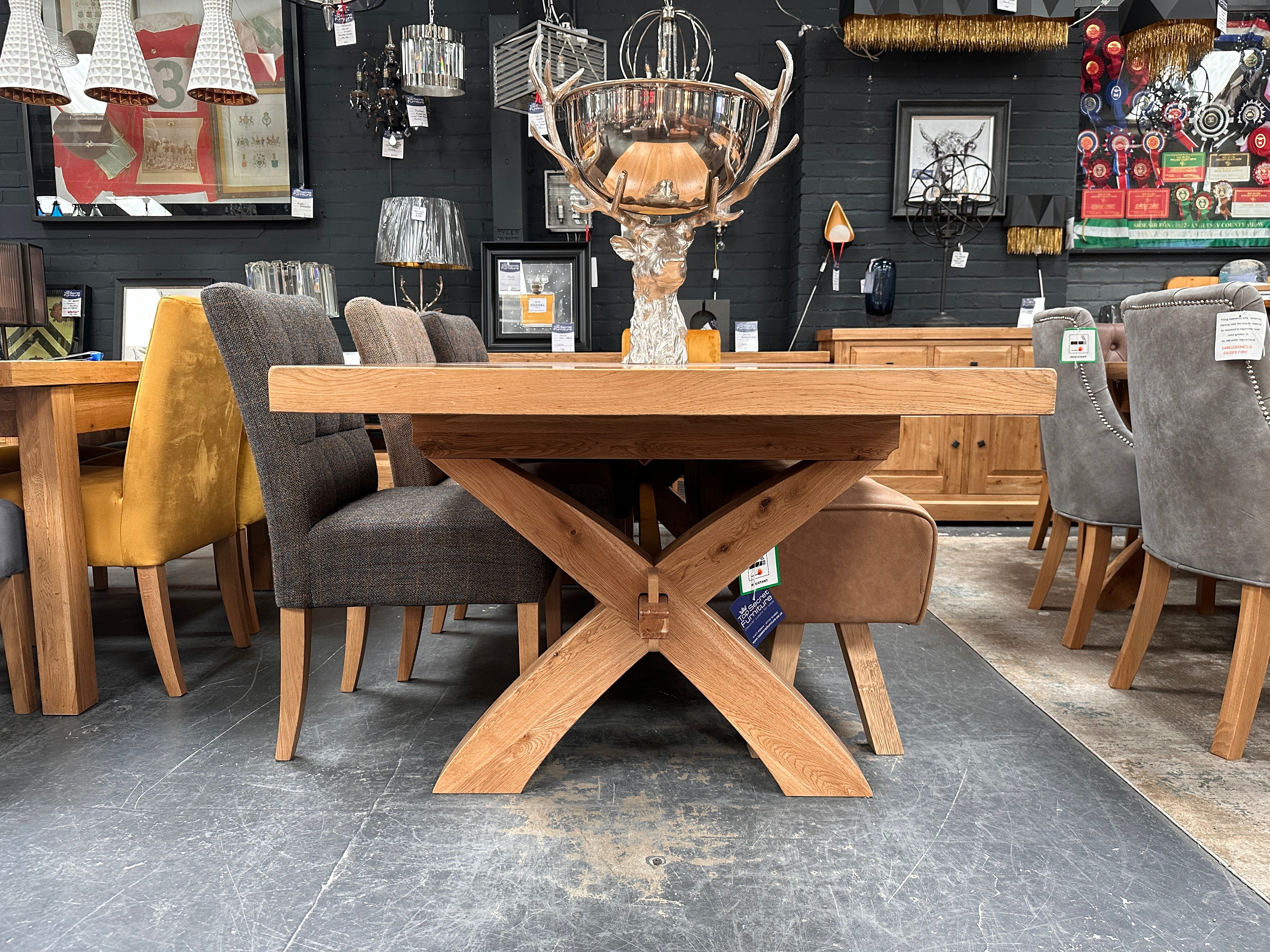 Dalton Rectangle Cross Leg Extending Oak Dining Table - 100% solid oak furniture