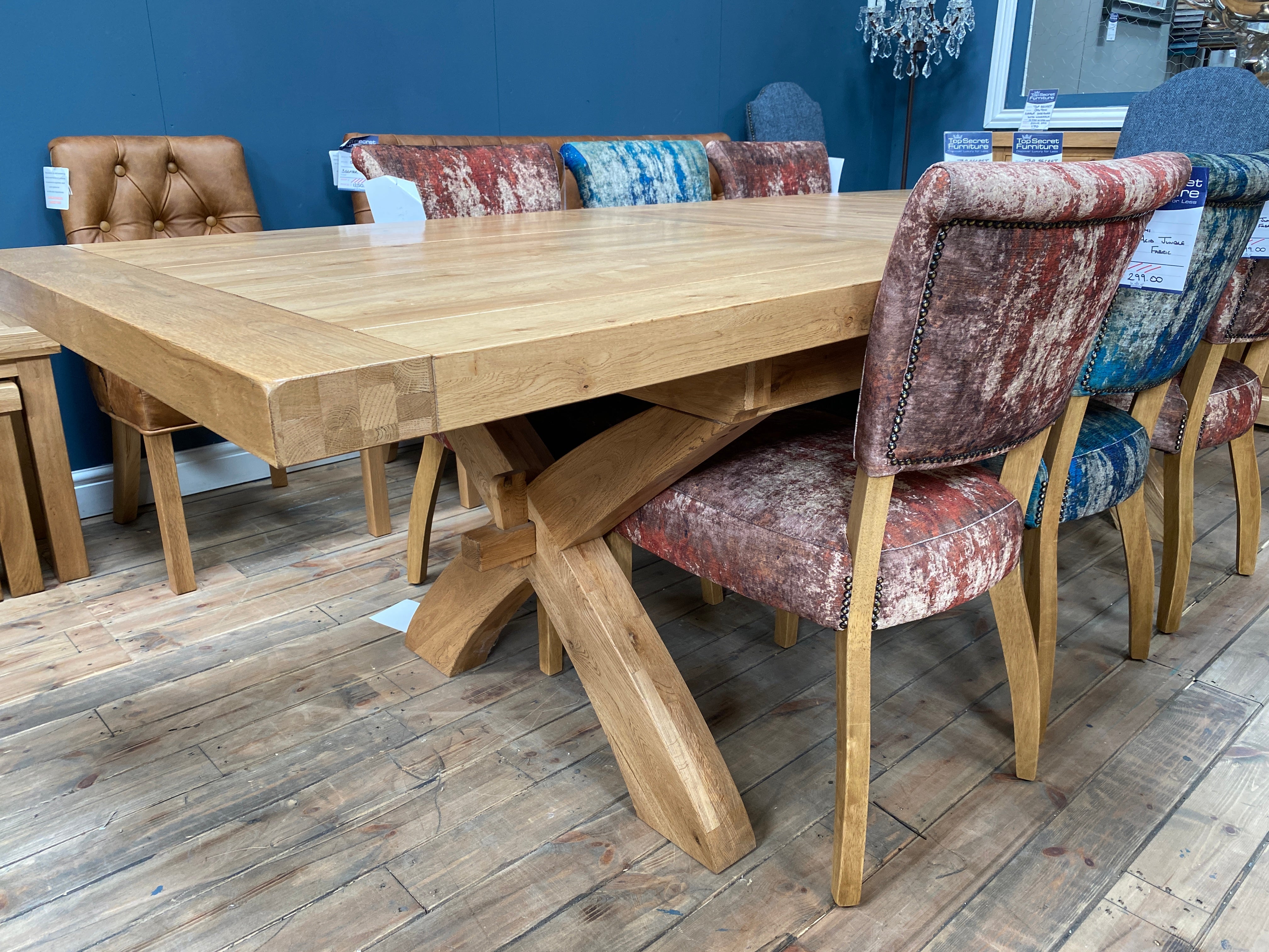 Dalton Rectangle Cross Leg Extending Oak Dining Table - 100% solid oak furniture