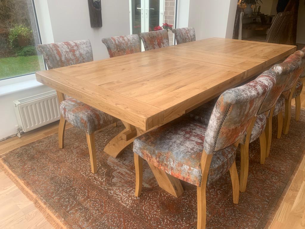 Dalton Rectangle Cross Leg Extending Oak Dining Table - 100% solid oak furniture