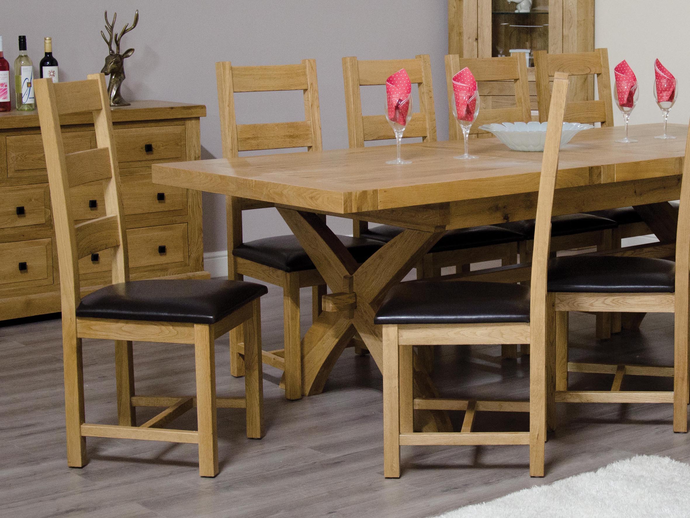 Dalton Rectangle Cross Leg Extending Oak Dining Table - 100% solid oak furniture