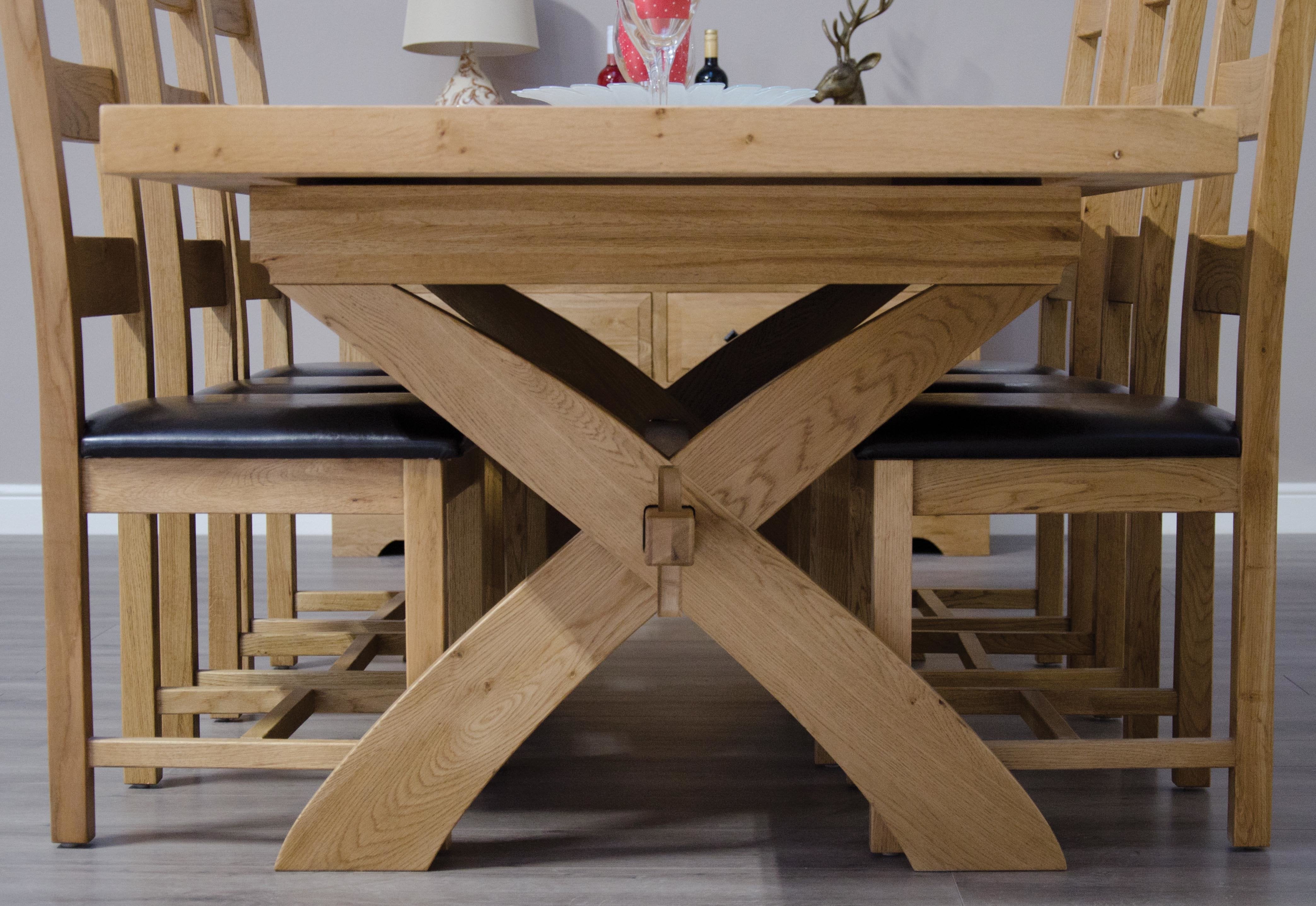 Dalton Rectangle Cross Leg Extending Oak Dining Table - 100% solid oak furniture
