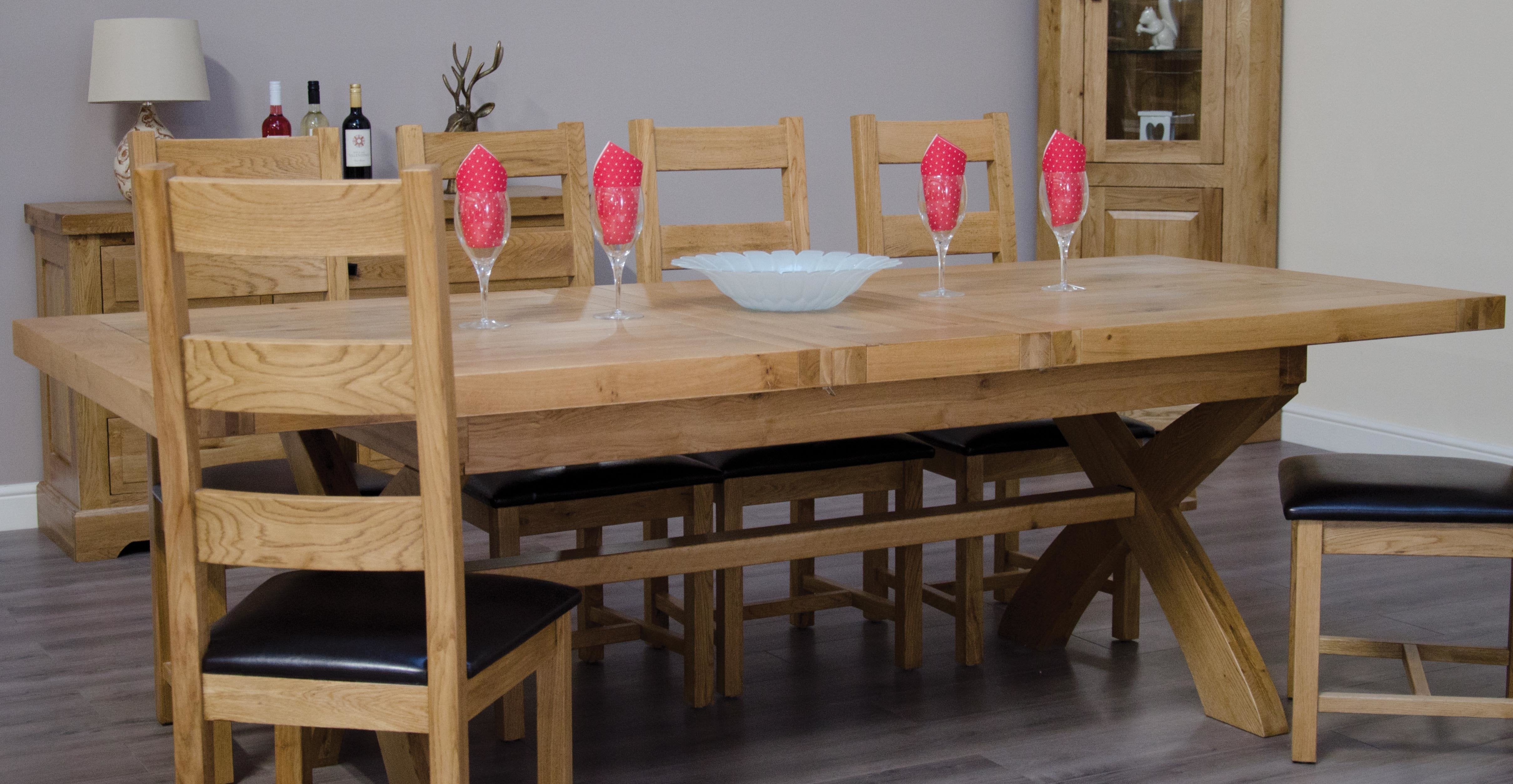 Dalton Rectangle Cross Leg Extending Oak Dining Table - 100% solid oak furniture