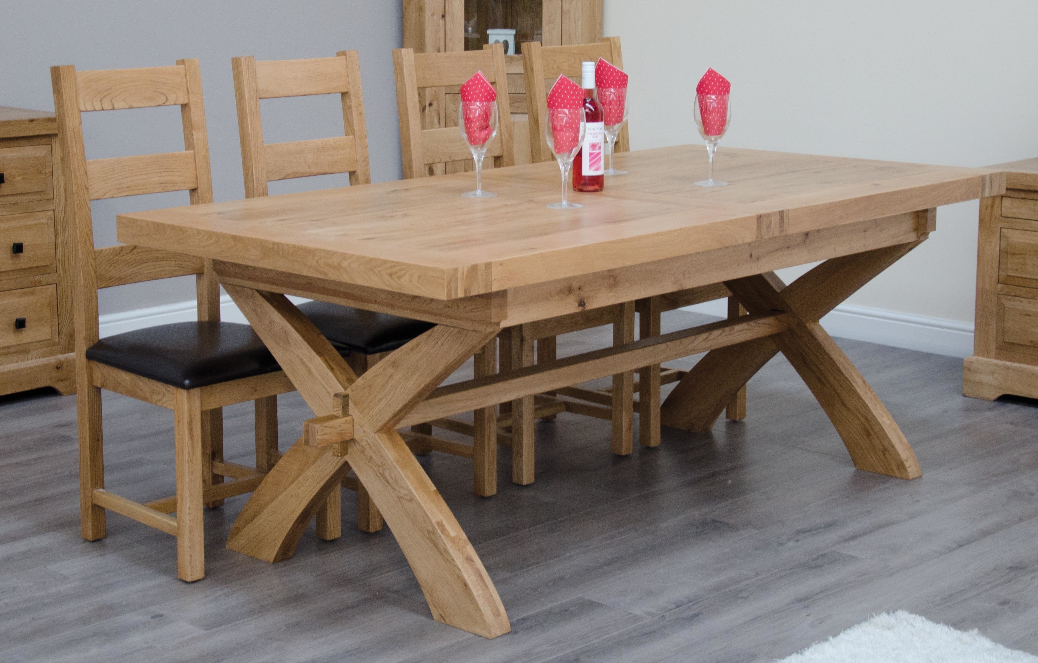 Dalton Rectangle Cross Leg Extending Oak Dining Table - 100% solid oak furniture