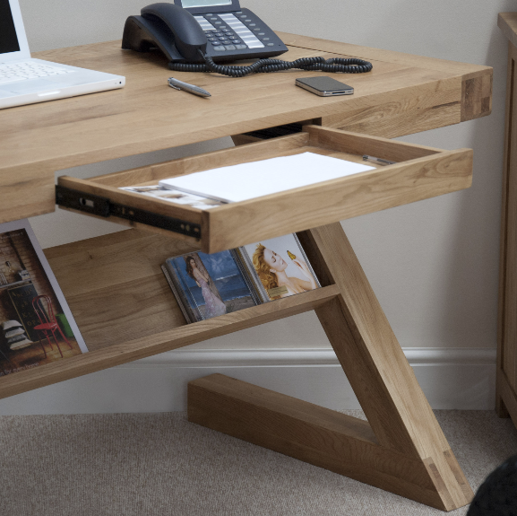 Z Office desk or Home desk with hidden drawer - Solid Oak Wood Range