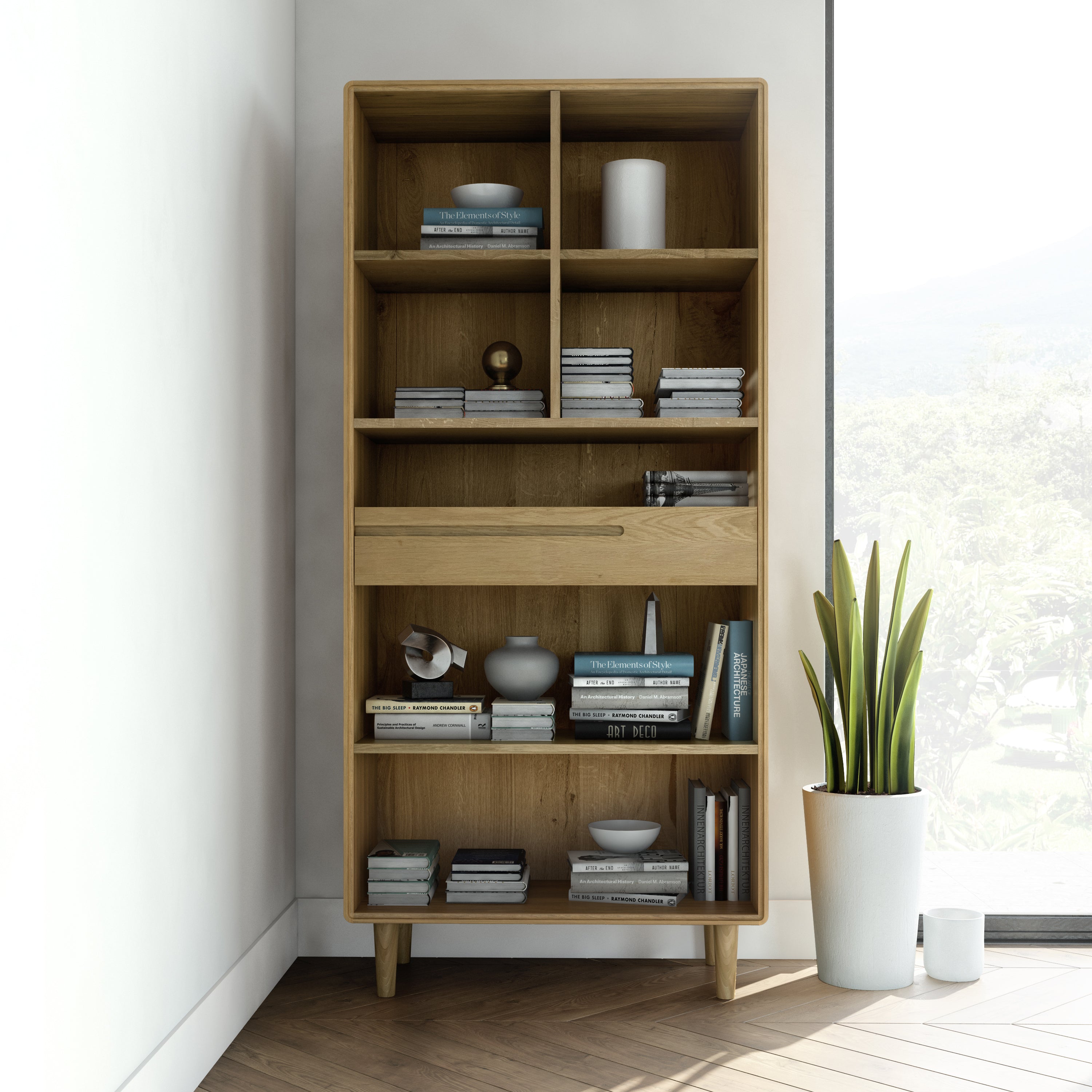 Nordic Scandinavian Large Oak Bookcase Furniture from Top Secret Furniture