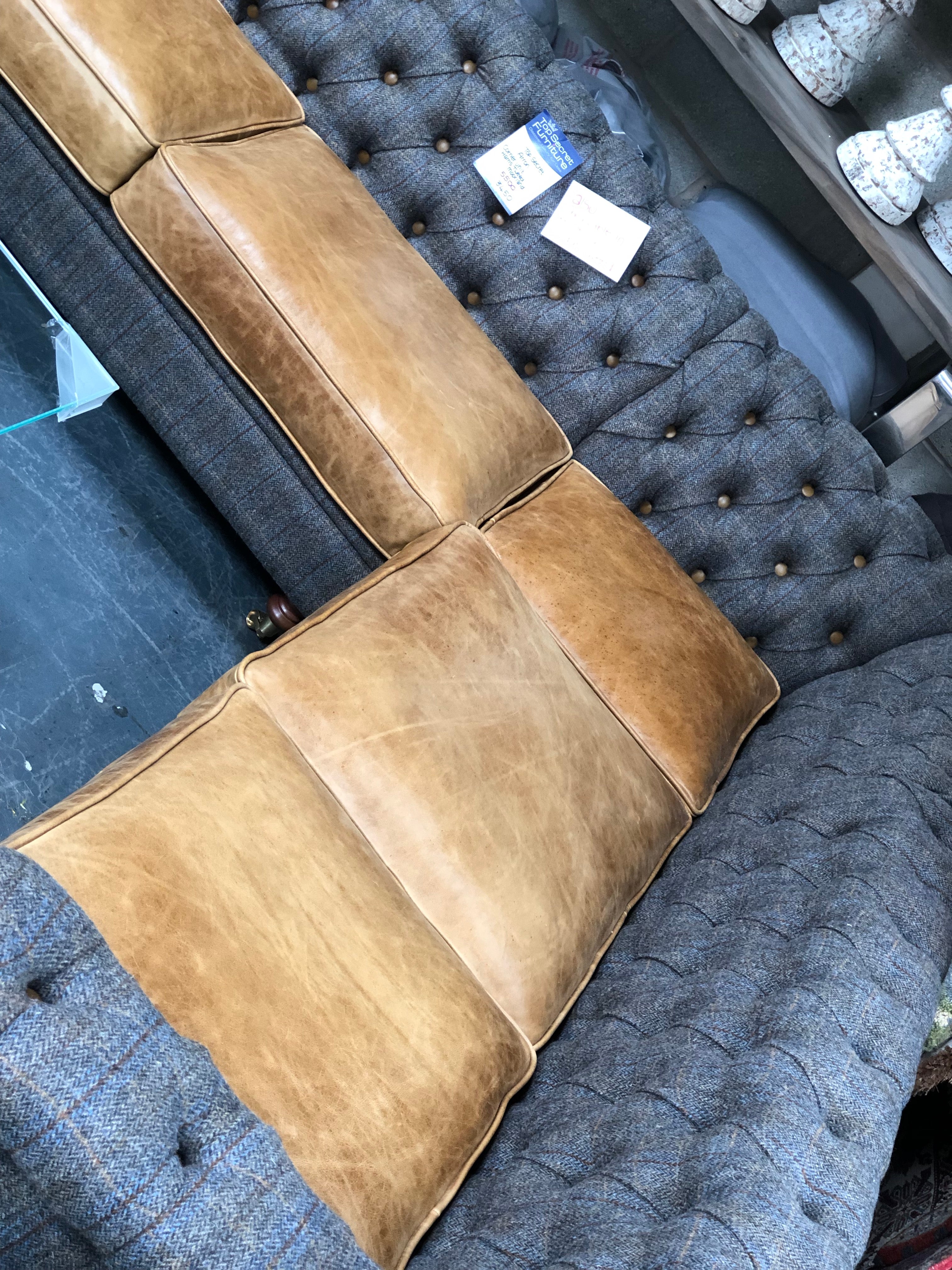 Granby corner leather and harris tweed sofa