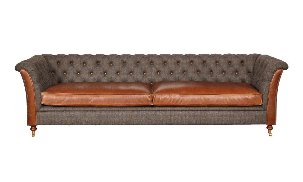 Granby 4 seater leather and harris tweed sofa