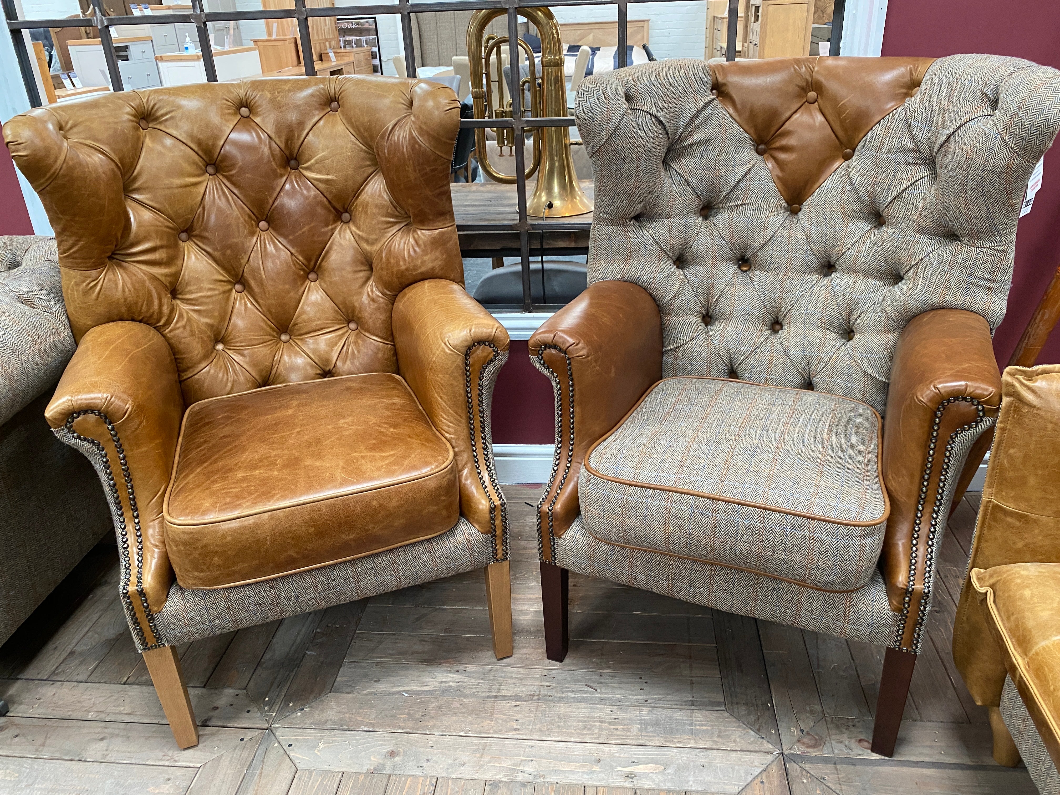 Kensington Arm Chairs leather and fabric from Top Secret Furniture