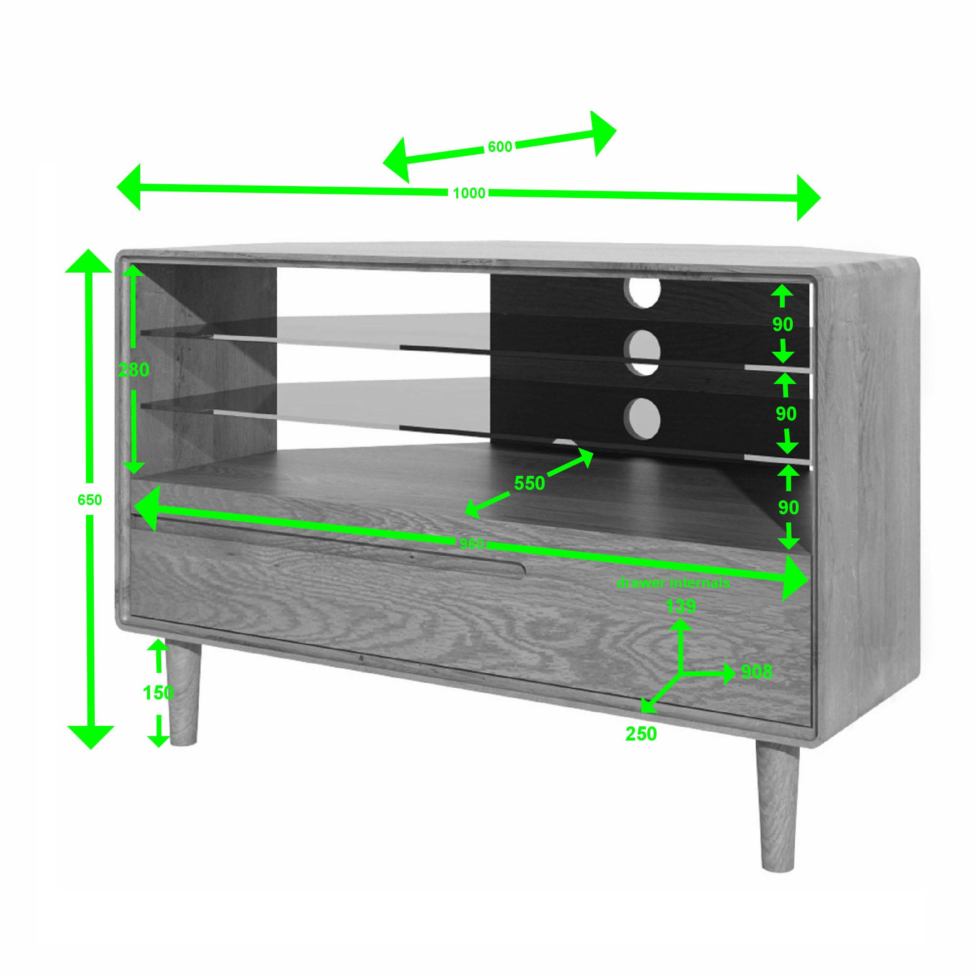 Nordic Scandic Oak Furniture, corner TV unit - from Top Secret Furniture