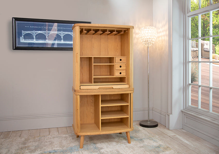 Tambour Solid Oak Drinks Cabinet from Top Secret Furniture